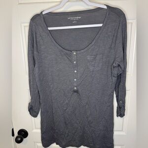 NEW Soft Surroundings Charcoal Gray Long Sleeve Henley Top, Medium